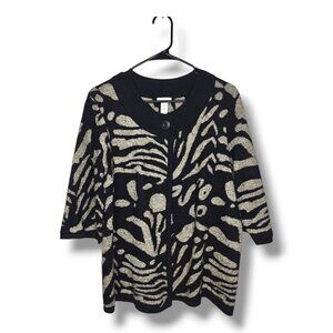 Chicos Zebra Animal Print Wool Blend Cardigan Jacket Black Gray Size 2 Large 12